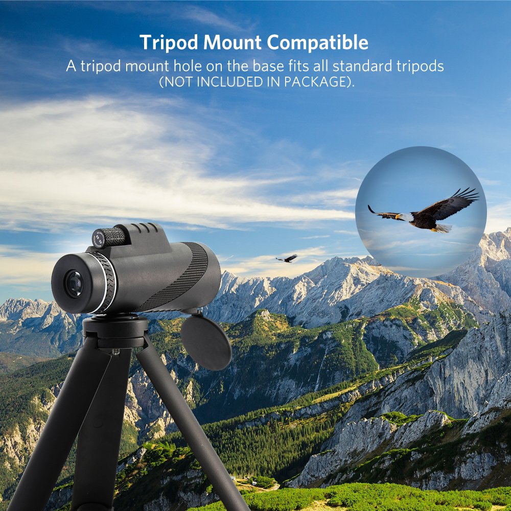 Monoculaire 40x60 Télescope Haute Puissance Zoomable Optique Vision Nocturne Basse Lumière Jumelles Anti-Brouillard/Pluie Idéal pour l\'Observation des Oiseaux, Sports, Concerts, Voyages, 500m/9500m