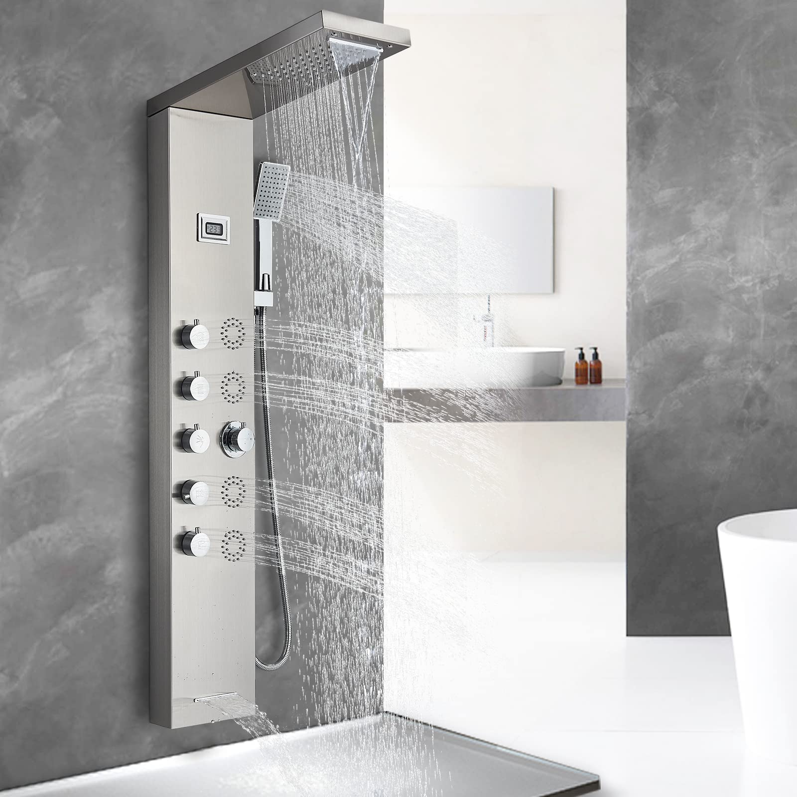 Columna-Ducha-Hidromasaje-Acero-Inoxidable-Niquel-Cepillado-Duchas-De-BanO-Set-De-Ducha-Pantalla-De-Control-De Columna-Ducha-Hidromasaje-Acero-Inoxidable-Niquel-Cepillado-Duchas-De-BanO-Set-De-Ducha-Pantalla-De-Control-De