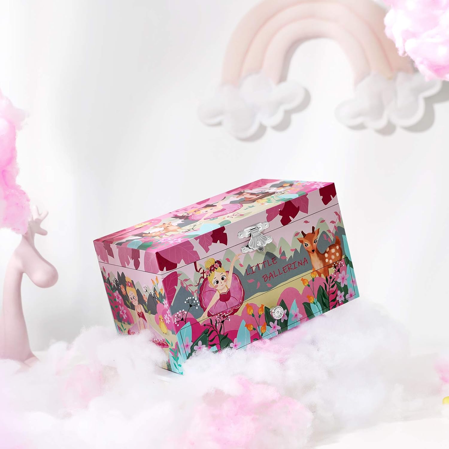 SONGMICS Ballerina Musical Jewelry Box for Kids, with Drawer, Storage Compartment, Ring Slots, 7.5”L x 4.3”W x 4.3”H, Pink: Furniture & Decor