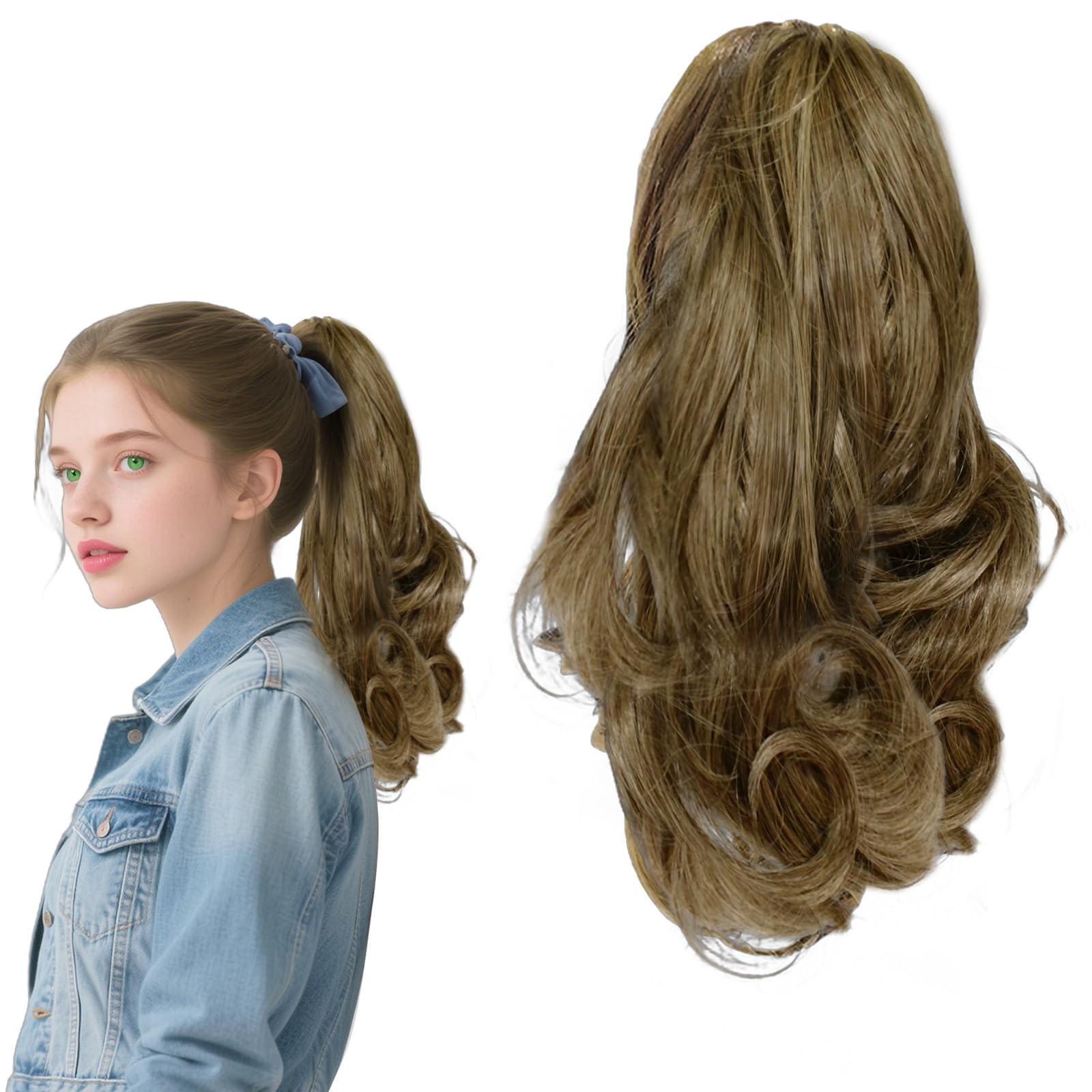 prinfantasy 11inch Ponytail Extension Clip in Ponytail Hair Curly Wavy Pony Tails Claw on Synthetic Soft Real Look Wave Hair Pieces for Women Silver Gray Hair Extension,GBMW304