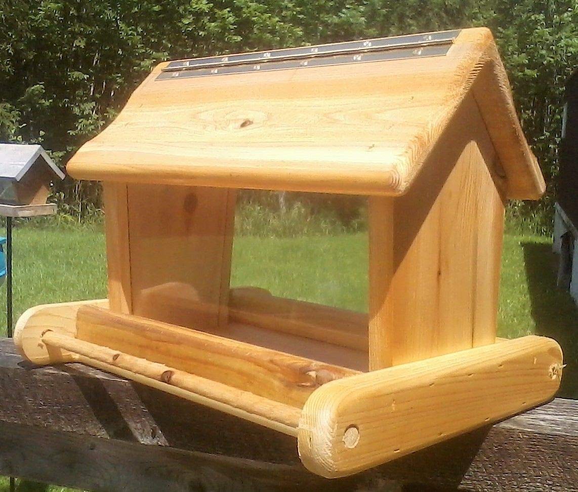 Amazon Com Large Cedar Wood Post Mount Bird Feeder Handmade