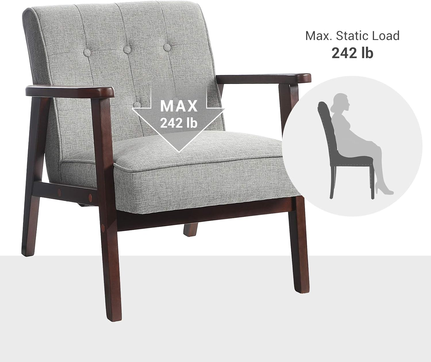 SONGMICS Leisure Chair with Solid Wood Armrest and Feet, Mid-Century Modern Accent Sofa, Upholstered Lounge Chair, for Living Room Bedroom Studio, Light Gray ULAC001G01: Kitchen & Dining