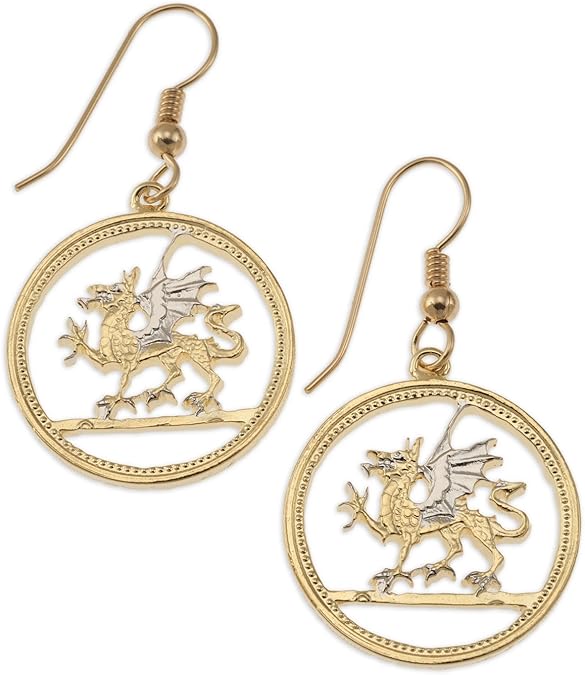 Welsh Dragon Earrings, wales One Pound Hand Cut Jewelry