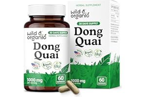Wild & Organic Dong Quai Capsules 1000 mg - Menopause Supplements for Women - Dong Quai Root Supplement - 30-Day Supply - Traditional Angelica Sinensis Herb - Non-GMO, Vegan - 60 Count