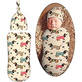 KiuLoam Colorful Cute Dachshund Paw Print Swaddle Blanket with Beanie Hat Set Newborn Receiving Blankets Baby Swaddle Wrap Soft Sleep Sack for Baby Boys and Girls
