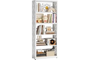 Kubohogar Book Shelf, 5 Tier Metal Bookshelf with Adjustable Shelves, Open Shelf Bookcase for Home Office & Living Room, CD Storage Racks, White 23" Wide