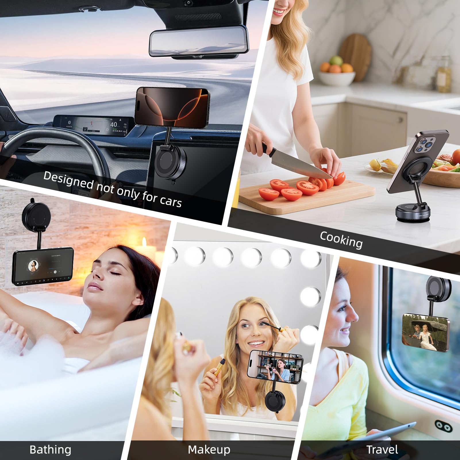 Jikasho Vacuum Magnetic Suction Phone Holder, Foldable and Retractable Hands-Free Suction Cup Phone Mount for Car/Gym/Mirror/Smooth Surface, Compatible with iPhone Android and All Smartphones (Black)