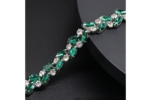 Jerler 1 Yard Rhinestone Trim, Crystal Rhinestone Chain Applique, Ideal for DIY Decoration and Wedding Clothing Embellishments, 0.6" Width (Green)