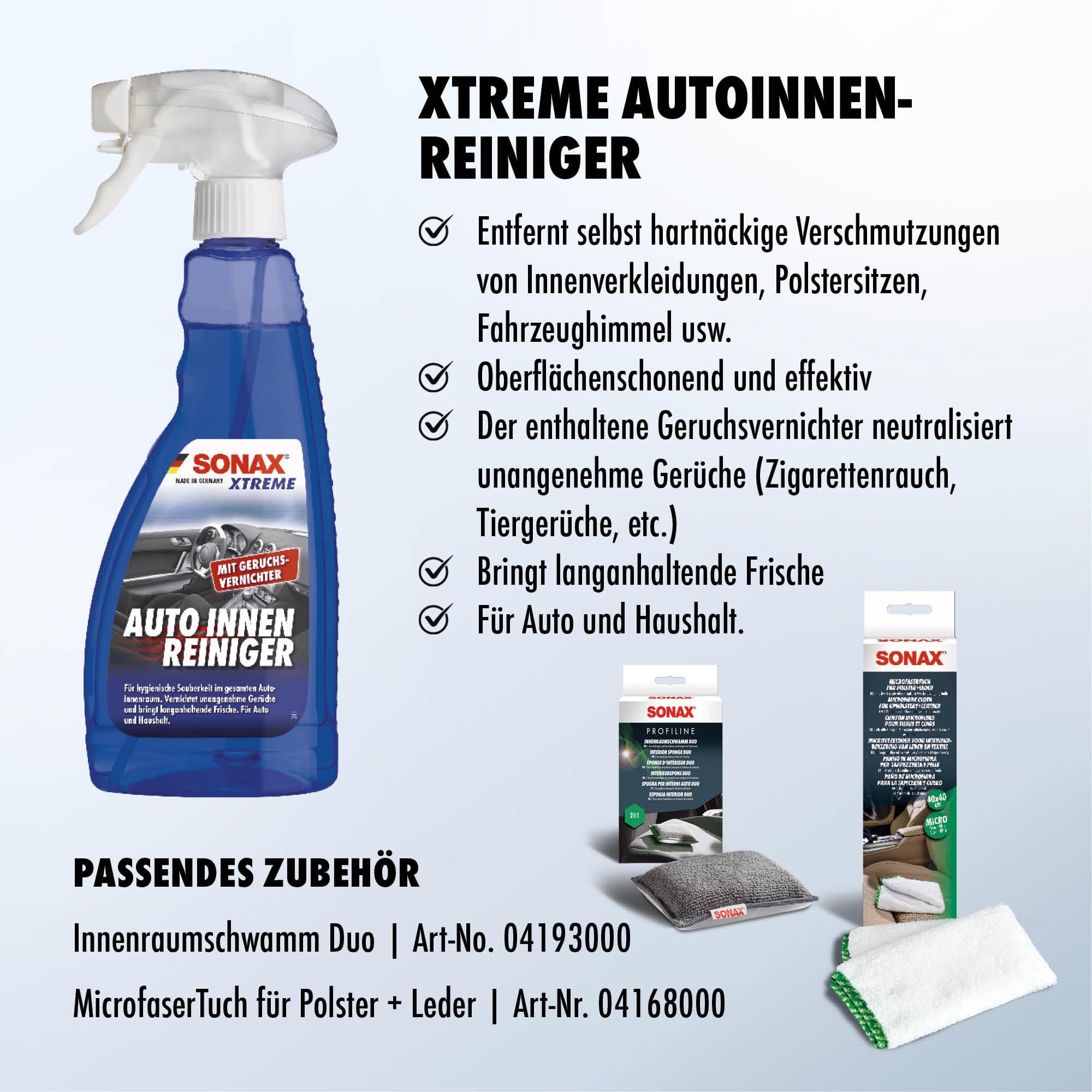 SONAX XTREME Autoinnenreiniger & Geruchsneutralisierer (500 ml) für Stoff, Polster, Cockpit, Kunststoff, Fahrzeughimmel & Innenverkleidungen – für hygienische Sauberkeit | Art-Nr. 02212410 3