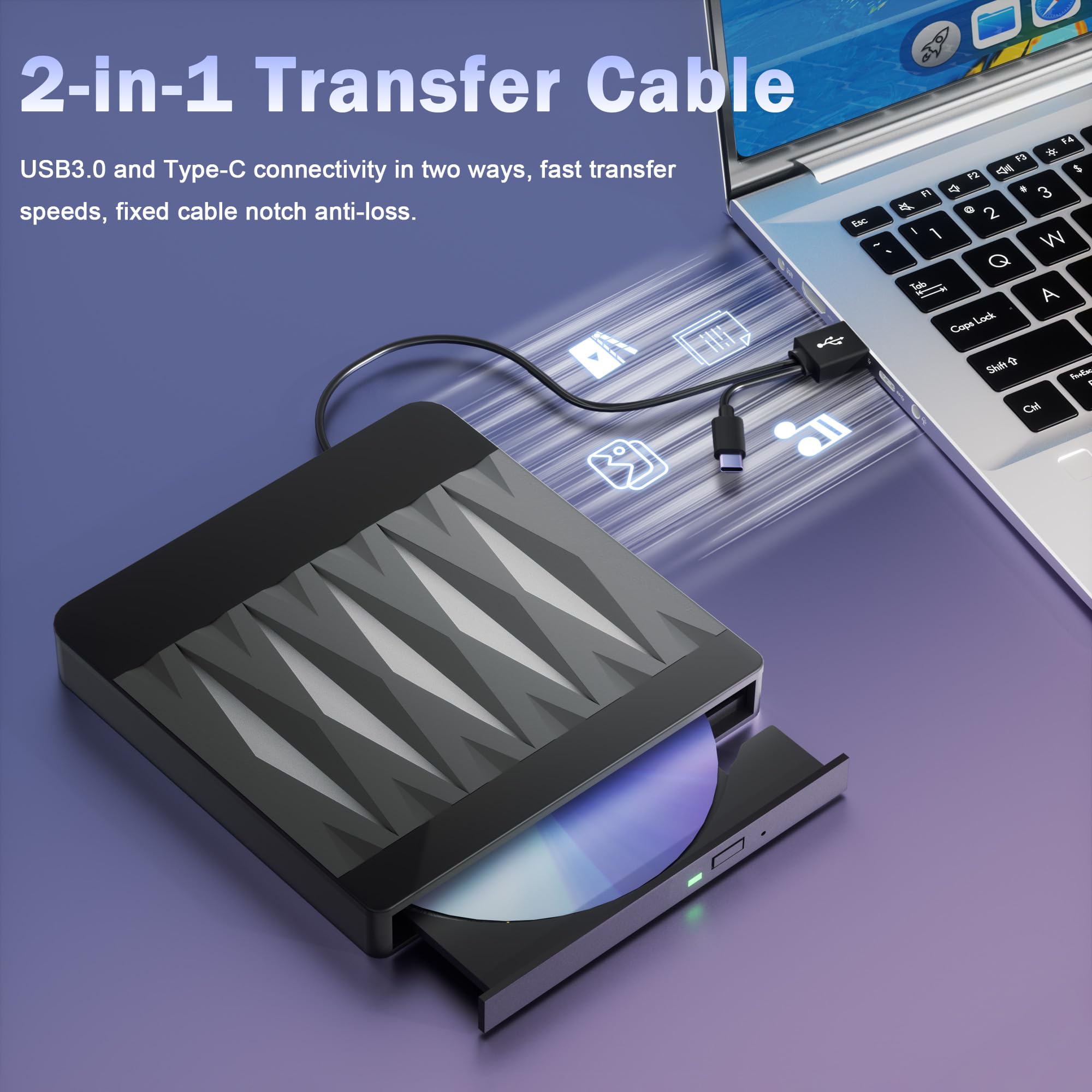 Taopjwr External Blu Ray Drive Support 50G Disc Read/Write, 3D Portable USB 3.0&Type-C External Blueray/DVD Drive for PC, CD/DVD/Blu Ray Burner Suitable for Windows MacOS Linux Laptop Desktop
