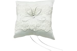 Wedding Ring Pillow Bearer Cushion Lace Ribbon Crystal Decor for Party