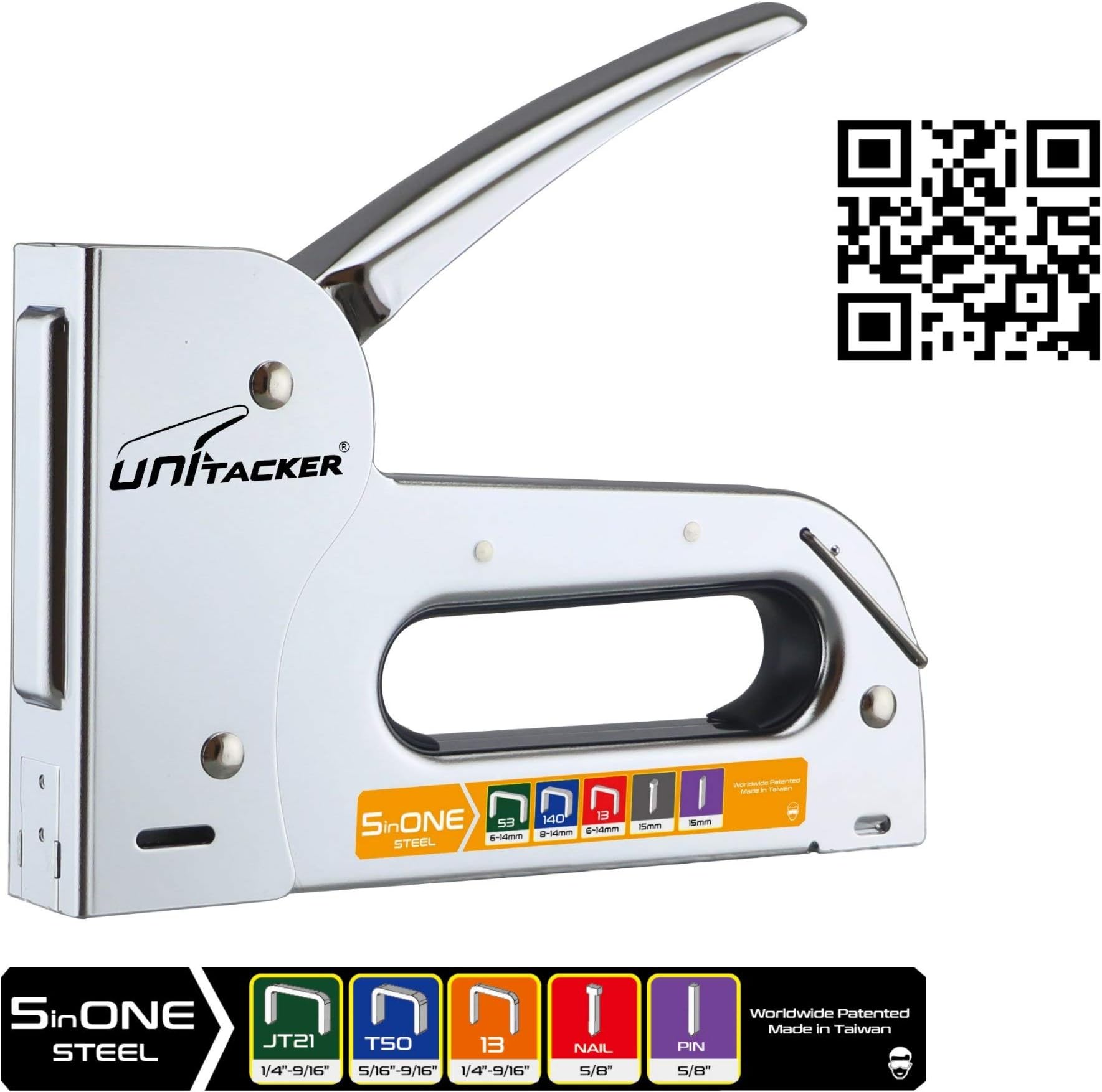 UNITACKER 5-in-1 Staple Gun/Hand Tacker Fits Arrow Heavy Duty T50 and Light Duty JT21 also Brad Nails and Headless Pins - Ships With 2700 Pieces of Assorted Staples Included