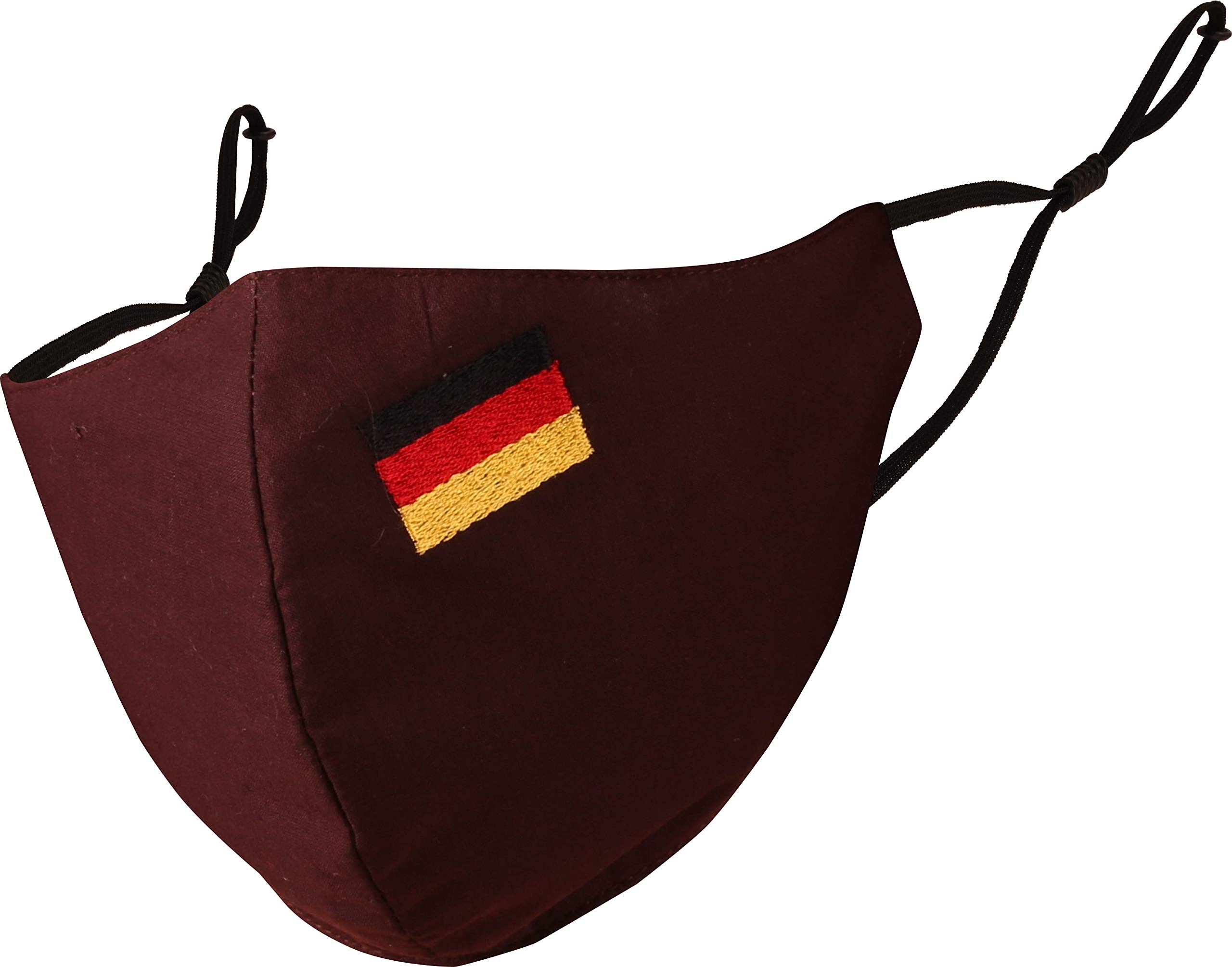 Touchstone German Deutsch Flag embroidered 3 layer large size cotton face masks reusable machine washable adjustable for men, women. (Pack of 1). Dark Brown