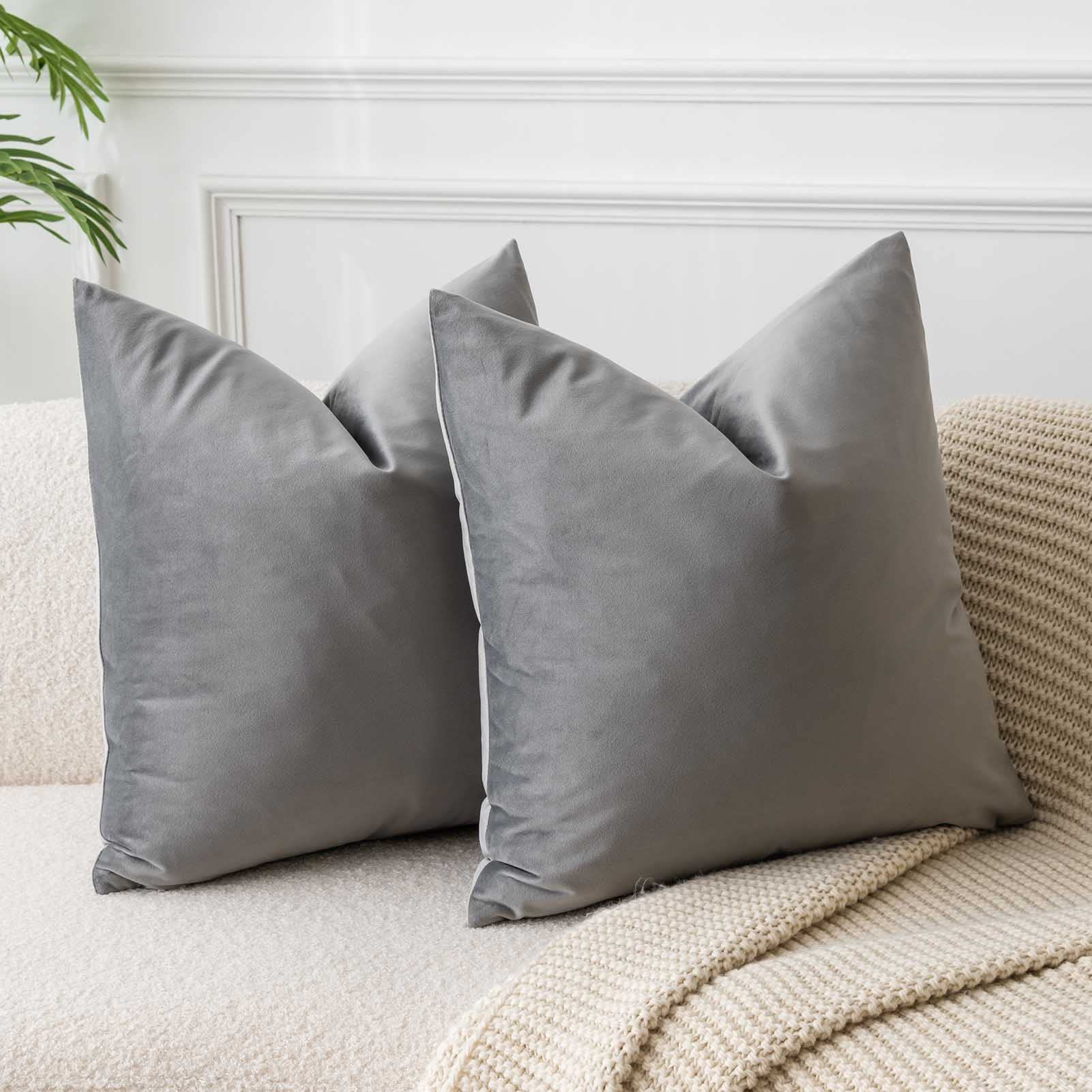 JUSPURBET Grey Velvet Pillow Covers Set of 2 Decorative Throw Pillow Covers for Couch Sofa Bed Soft Cushion Covers Cases with Hidden Zipper for Living Room Home Decor 16x16 inch — image 1
