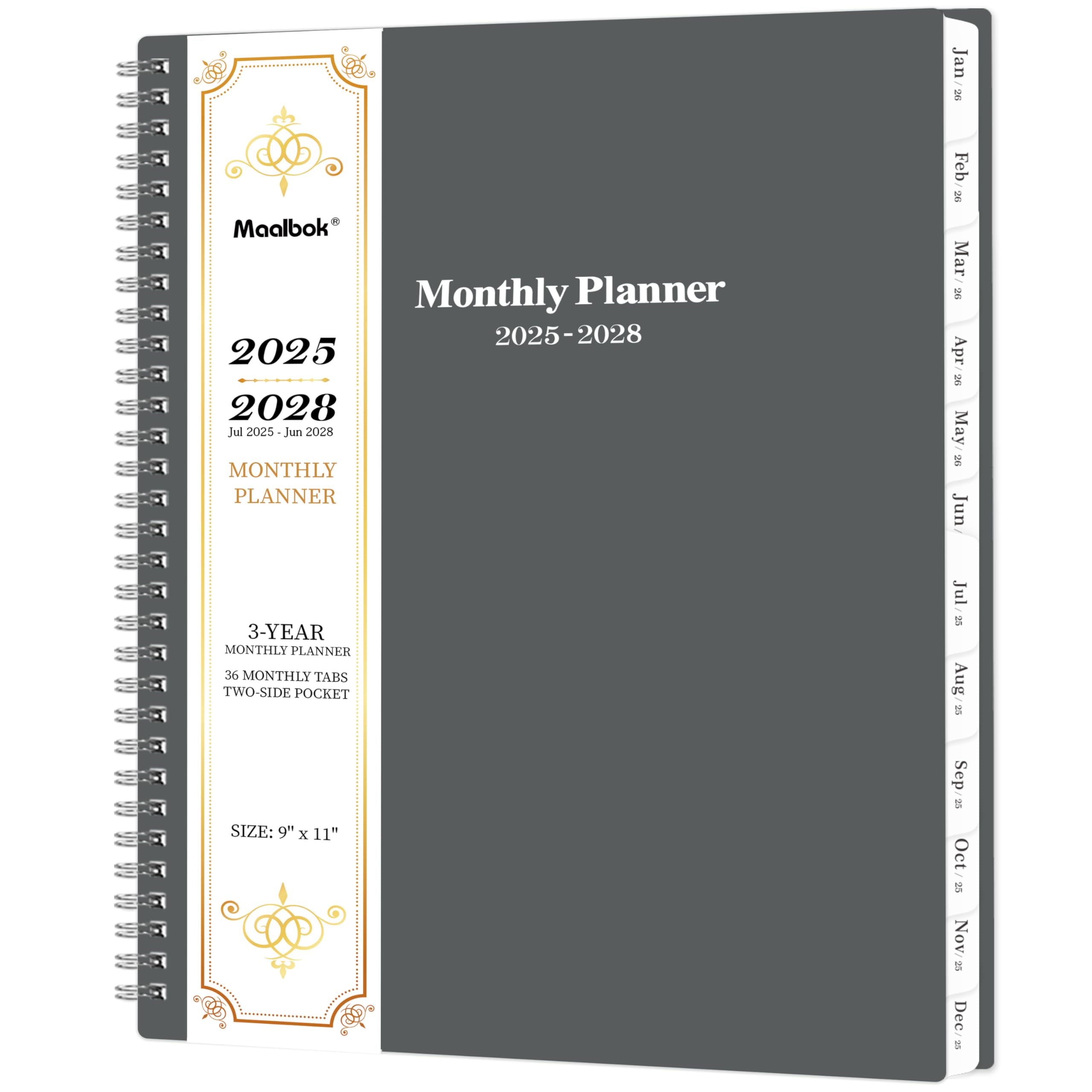 Photo 1 of 2025-2028 Monthly Planner/Calendar - JUL 2025 - JUN 2028, 3 Year Monthly Planner 2025-2028, 9'' x 11'', 36 Monthly Tabs, 2-Side Pocket, Grey