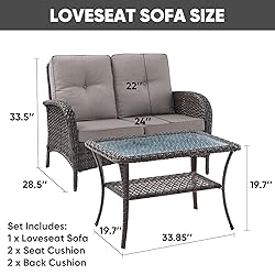 HUMMUH Outdoor Loveseat Sofa 2-Seat PE Wicker