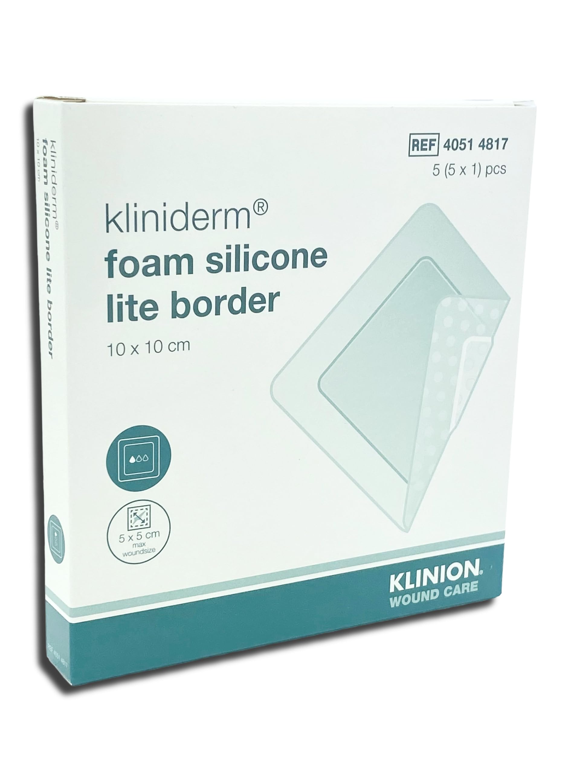 Kliniderm Foam Silicone Lite Border Square Dressing, 10 x 10 cm
