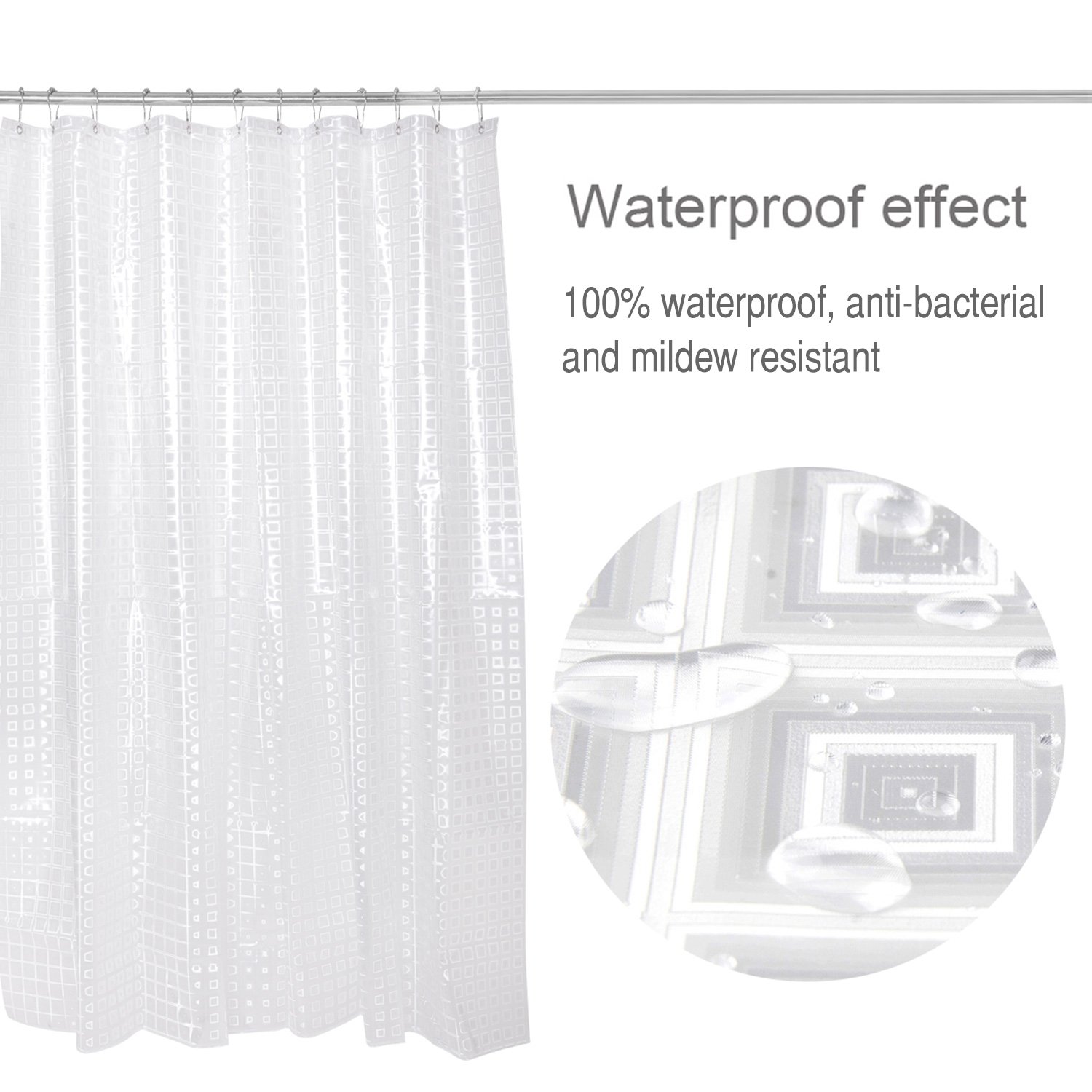Halbtransparent Duschvorhang / Duschvorhänge transparent / Duschvorhänge , Magiclux Tech Schimmelresistent Anti-Bakteriell Duschvorhänge Wasserdicht 100% EVA mit 12 Duschvorhangringe für Badezimmer, 180 x 180cm (3D Würfel)