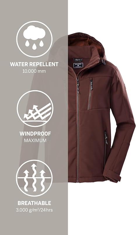 Herren Softshelljacke mit abzippbarer Kapuze KOW 79 MN SFTSHLL JCKT, mahagoni, 4XL, 43323-000