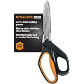 Fiskars Pro PowerArc Shop Shears, Heavy Duty Stainless Steel Scissor, Industrial Grade Tool for Building and Construction, 10 in, Orange/Black