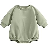 Bafeicao Baby Boy Girl Sweatshirt Romper Organic Cotton Solid Color Long Sleeve Bubble Romper Oversized Warm Fall Winter