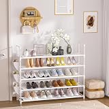OYREL 5-Tier Shoe Rack 20-25 Pairs Large Organizer with Side Bag White view 9