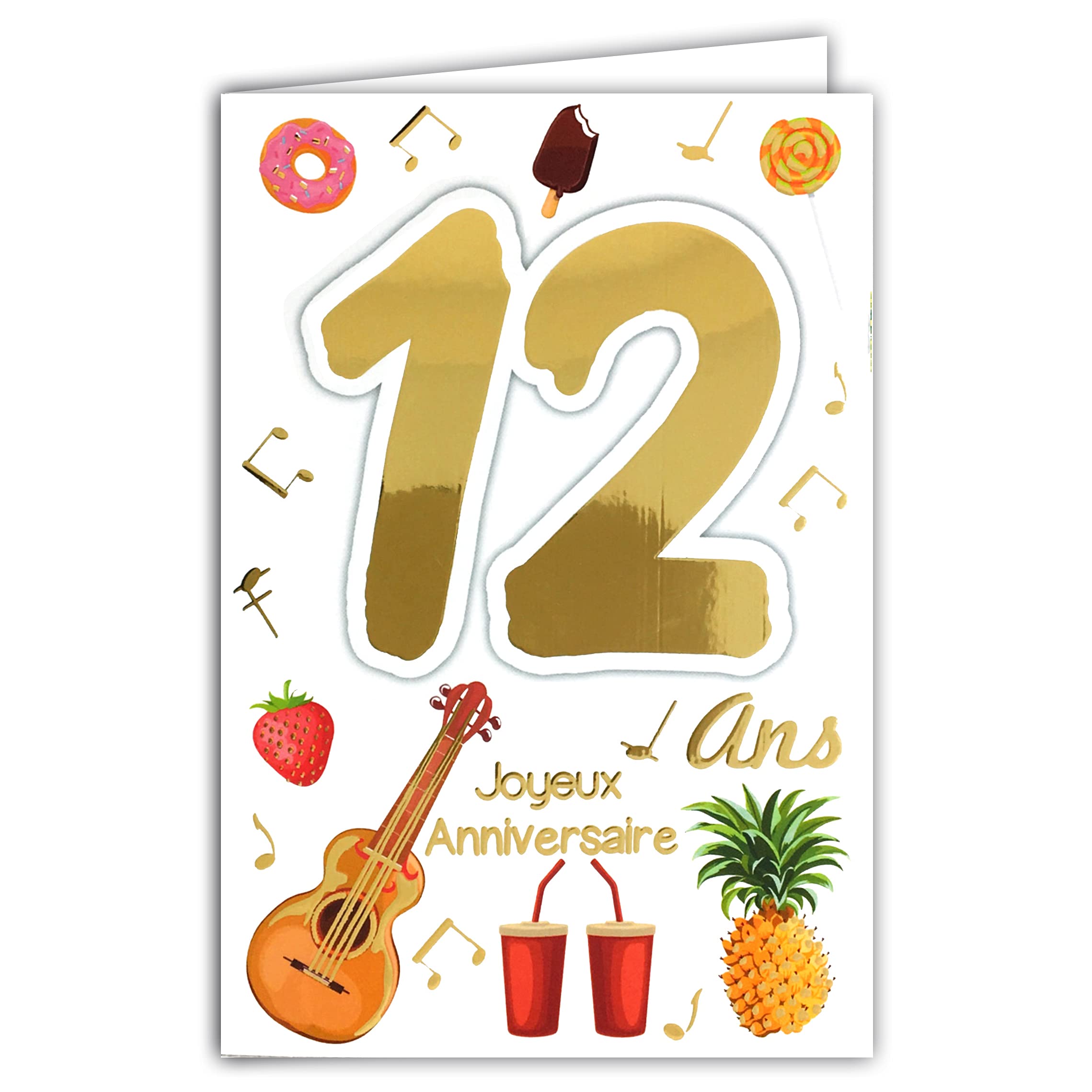 Afie 69-2112 Happy Birthday Card 12 Years Teens Boy Girl – Cup Winner Champion Champion Cakes Cupcakes Music Instruments Football