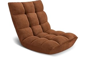ACIPENSER Folding Floor Chair 14-Position Cushioned Adjustable Floor Lazy Sofa Chair w/Breathable Cotton & Skin-Friendly Flannel for Adults & Kids Ideal for Reading Meditating, Brown