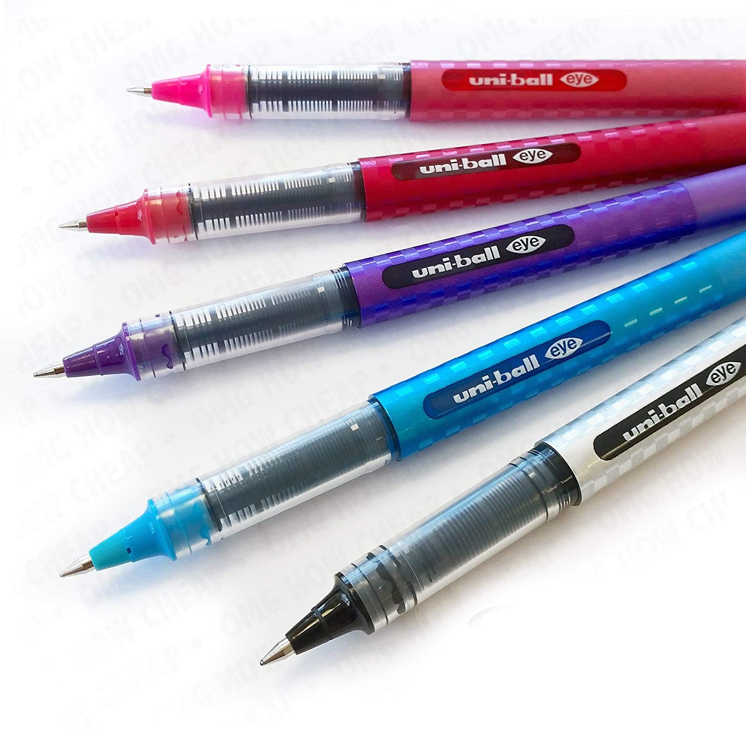 Uni-Ball Eye Designer Rollerball - Pack of 5 - Black, Light Blue, Violet, Wine Red, and Pink - UB-157D