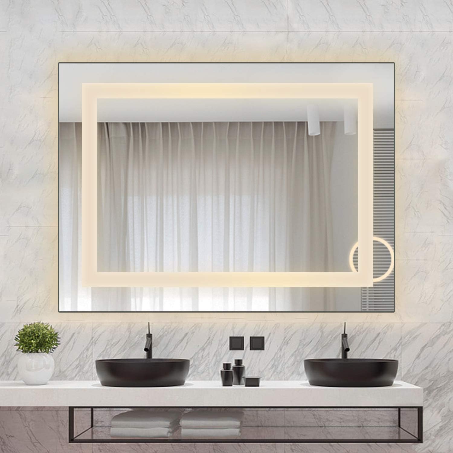 MOTINI Led Lighted Bathroom Vanity Mirror, LED Backlit Wall Mounted Illuminated Make Up Mirror Anti-Fog Rectangle Frameless Wall Mirror, ETL Listed 3000K 2700 LM, 36"x24"
