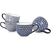Selamica Coffee Mugs Set of 4, 24 OZ Jumbo Soup Mugs with Handles, Ceramic Coffee Cups for Cereal Latte Tea Milk Cappuccino, Dishwasher & Microwave Safe, Vintage Blue
