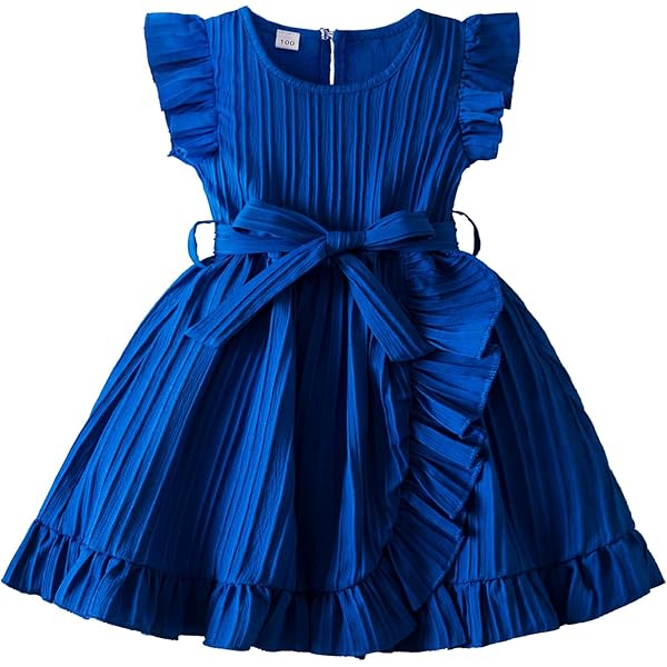 Girls 2-Pack Ruffle Long Sleeve Dresses - Flutter Sleeve A-Line Playwear Dresses 3-12Y