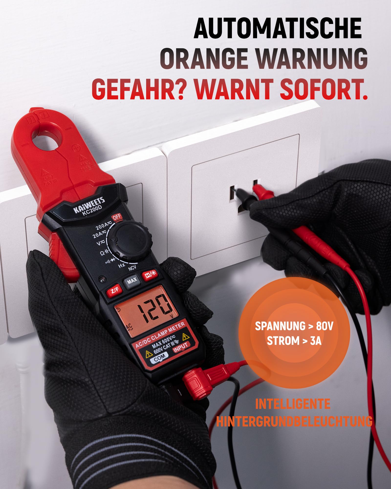 KAIWEETS Stromzange Digital True RMS, Mini Strommesszange AC/DC 2000 Counts NCV Spannungsprüfer Widerstands, Kapazitäts, Dioden, Frequenz für Elektriker, Auto Reparatur & HVAC Wartung 6
