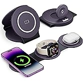 HICOBER 3-in-1 Wireless Charging Station for iPhone, Watch, AirPods, Purple | One foldable station replaces multiple chargers for a cleaner nightstand, desk or travel setup
