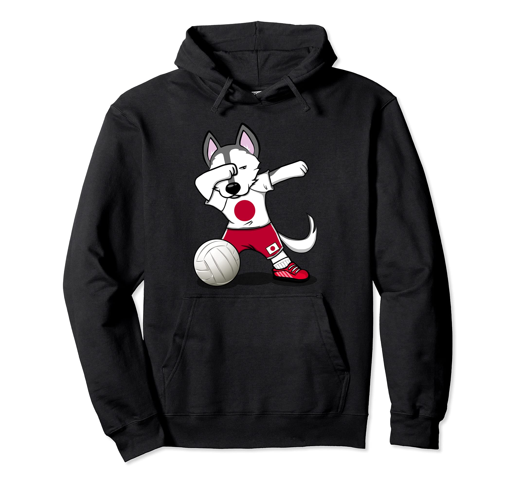 Dabbing Husky Japan Volleyball Fans Jersey - Japanese Flag Pullover Hoodie