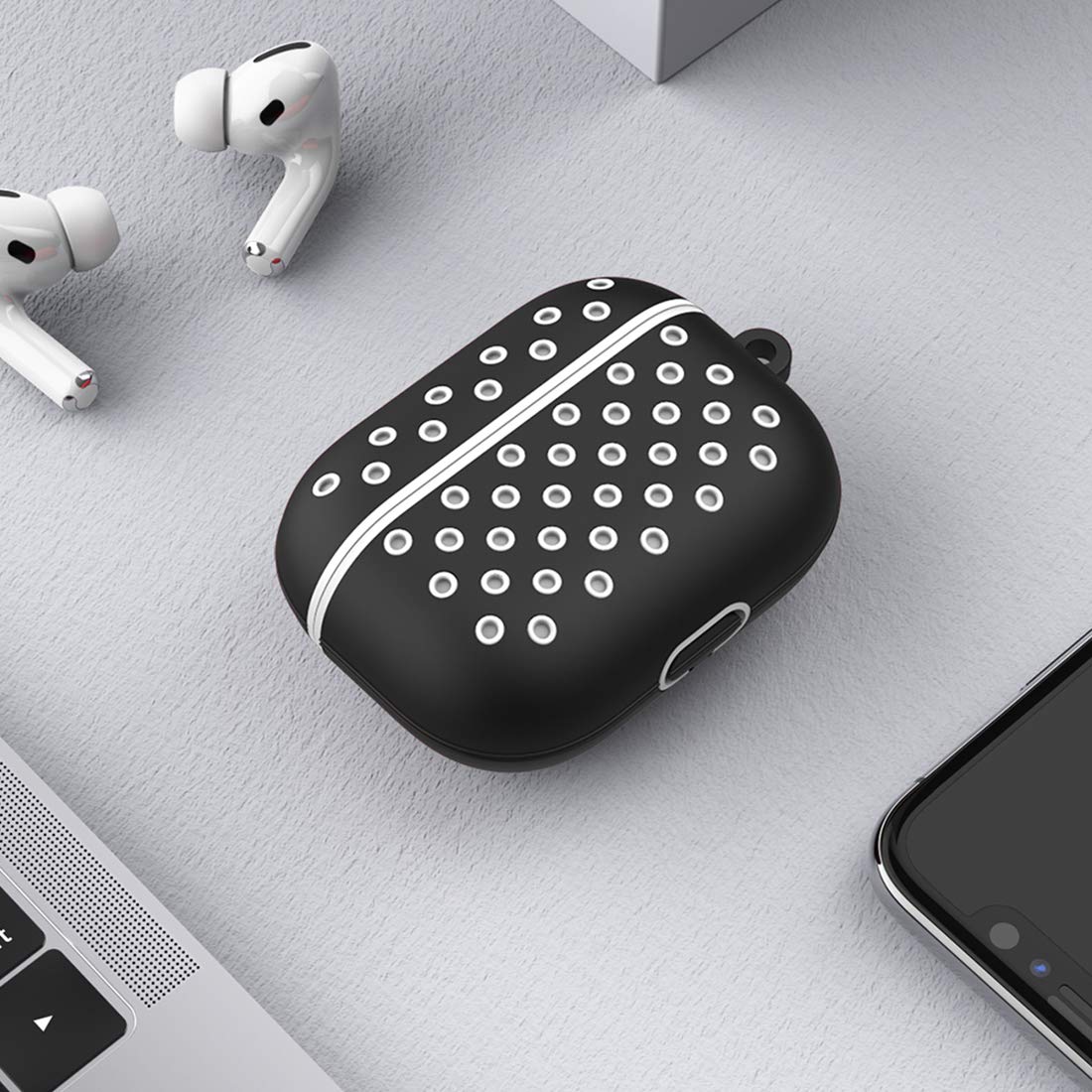 AirPods Pro Case, EPSKY AirPods Pro Cover, Shockproof Silicone Protective AirPods 3 Earphone Case with Climbing Buckle (case3-black+White)