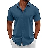 COOFANDY Men's Button Down Shirts Short Sleeve Casual Summer Beach Shirts Vacation Wedding Shirts