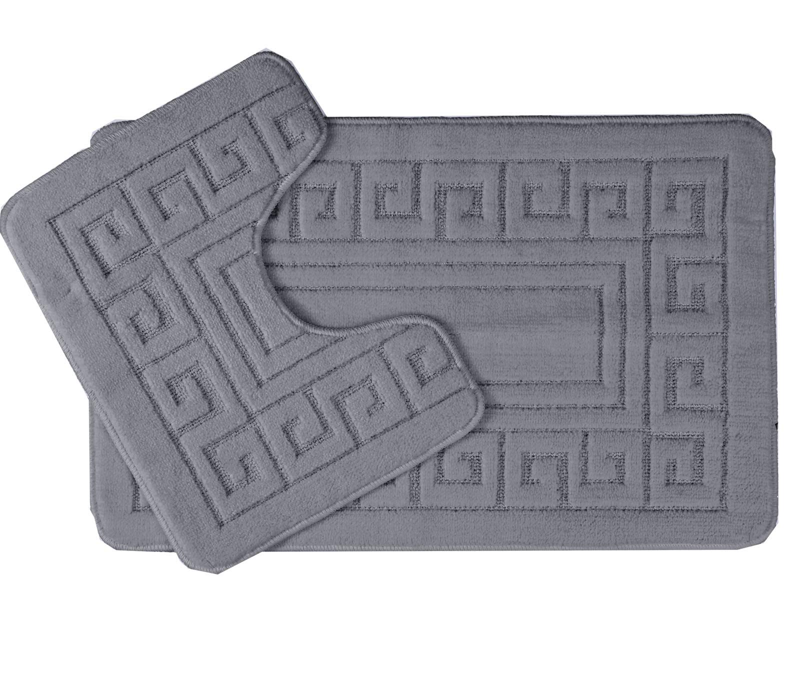 EDS Luxury 2 Piece Greek Bath Mat Set Non Slip Ultra Soft Bathroom Mats Water Absorbent Bath Mats Machine Washable Rug Toilet Mat for Bathroom Floor (Charcoal) โ image 1