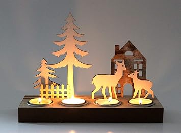 Markenlos Kerzenhalter Kerzenständer Hirsch Weihnachtsdeko Teelichthalter Dekofigur Holz 4er Modern Design