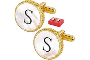 TAIGRAMA Cuff Links Mens Golden Silver Gunmetal Black, Cufflinks for Men Custom Initial Personalized Mother Of Pearl Mens Cufflink for Shirt Golden Silver Gunmetal Black Cuff Link Shirt for Wedding
