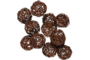 KERYAR 12 Pcs Wicker Rattan Balls Decorative for Centerpiece Bowls Fillers Home Decor Christmas Halloween DIY Crafts Weddings (Dark Brown, 2.8 in)