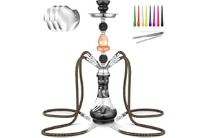 HAPYWAER Hookah Set 4 Hose 21'' Shisha Hookah Set with Everything - Glass Shisha Vase, Disposable Tips, Hookah Foil (Sliver)