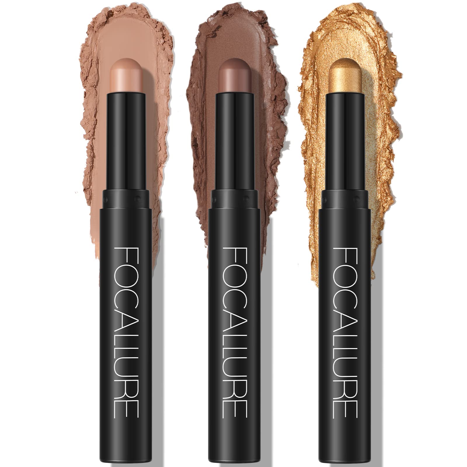 Photo 1 of ***5 INCLUDED***FOCALLURE 3PCS Cream Matte and Shimmer Eye Brightener Stick,Light to Dark Orange Eyeshadow Pencil,Long Lasting Eye Shadow Highlighter Stick Makeup,Gold Rush***5 INCLUDED***
