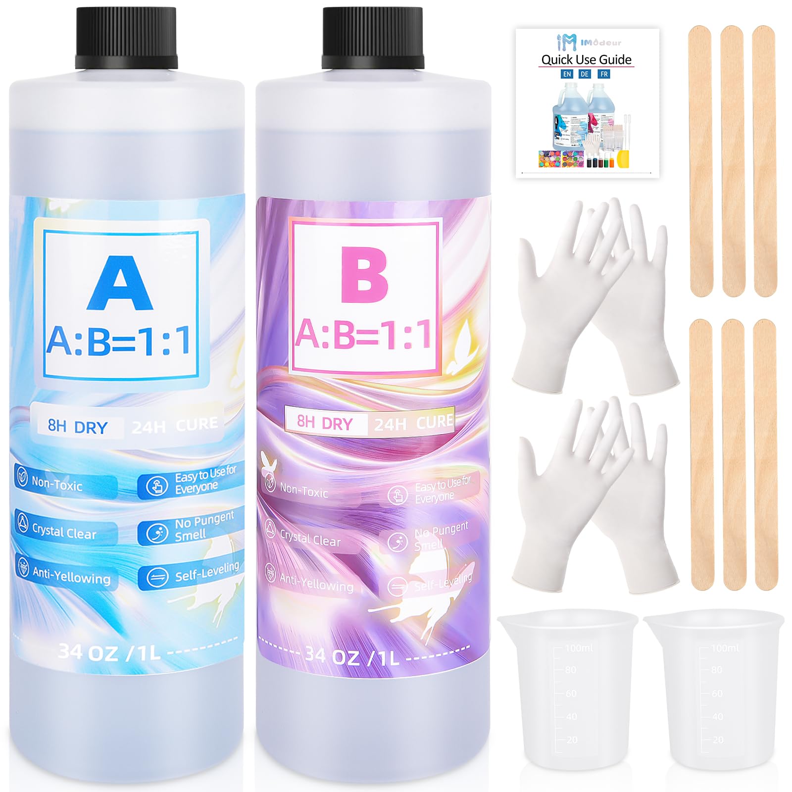 IModeur Clear Epoxy Resin - 2L/68oz Self-Leveling Crystal Epoxy Resin - No Yellowing No Bubble UV Resistant Art Resin Casting Resin for Art Crafts, Jewelry Making (34oz x 2)