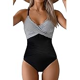 Smismivo Tummy Control Swimsuits for Women Slimming Bathing Suit Ruched Swim Suits Full Coverage Swimwear