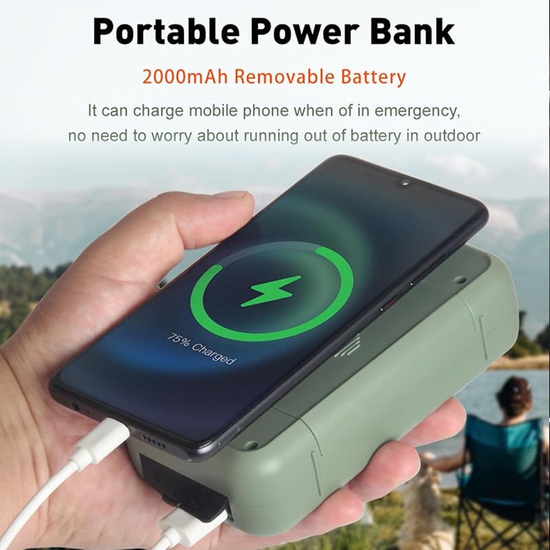 Notfall Radio, 3-Wege-Laden Emergency Radios, 2000mAh Akku Kurbelradio Solar Ladegerät Power Bank USB AM/FM-Radio mit SOS-Alarm Kopfhöreranschluss Taschenlampe, Innen Außen Camping Klein Taschenradio — Foto 4 von 7