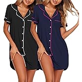 Ekouaer Nightgowns for Women 2 Pack Button Down Sleepwear Short Sleeve Sleepshirts Soft Nightshirts Boyfriend Pajama Dress
