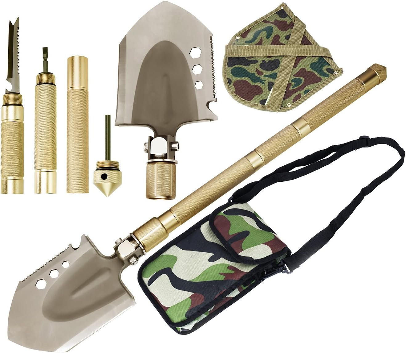 ROSE KULI Military Folding Shovel Multitool - Compact Backpacking Tactical Entrenching Tool for Hunting Camping Hiking Snow Car Shovel with Carrying Case