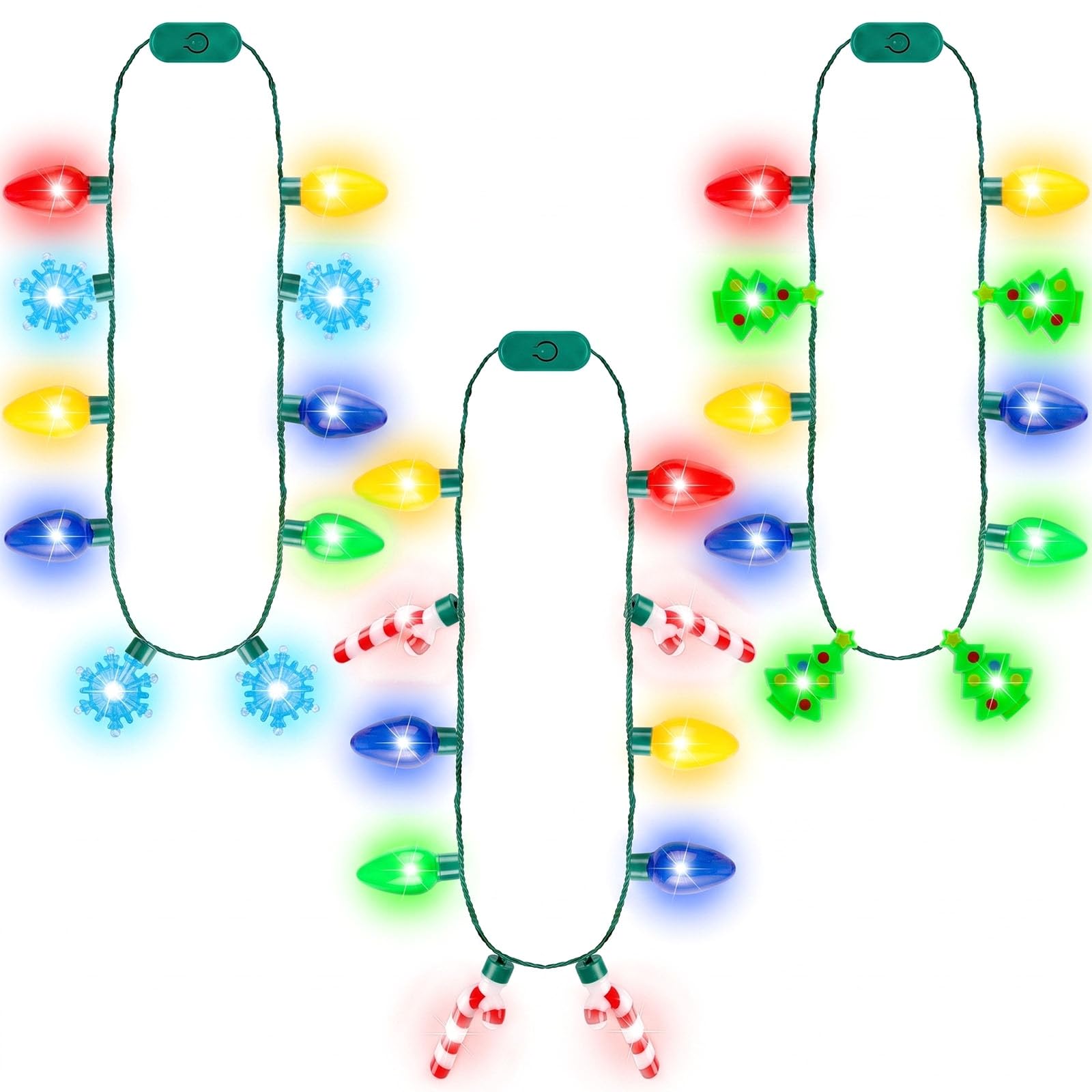 Lovestown 3PCS Christmas Light Up Necklaces, LED Holiday Party Necklaces