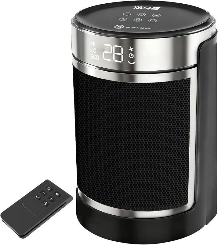 Chauffage d'Appoint électrique, Céramique PTC 1500W Radiateur Soufflant, Télécommande, Protection Anti-Basculement et Anti Surchauffe, Mode ECO, Minuterie 1-24 h, Sécurité Enfant